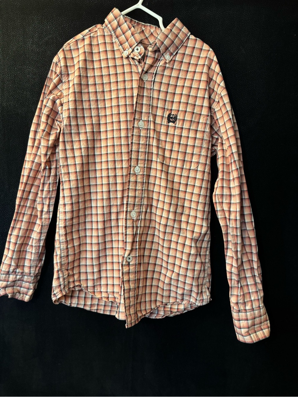 Cinch Boys Plaid Button Down Shirt Size S 6-8 Long Sleeve Orange Western Casual